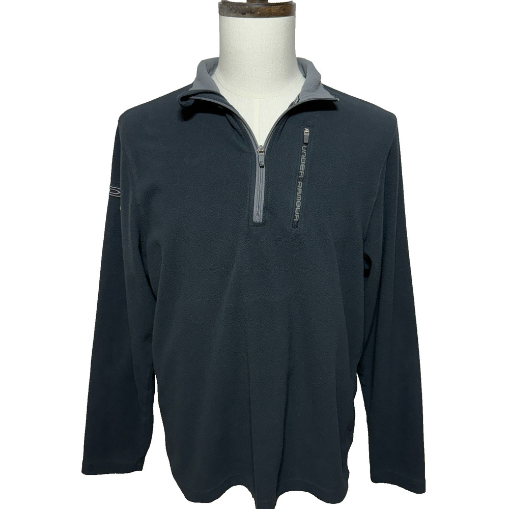 Under Armour Sweatshirt Mens Fleece 1/4 Zip Pullover Large Black Loose Fit